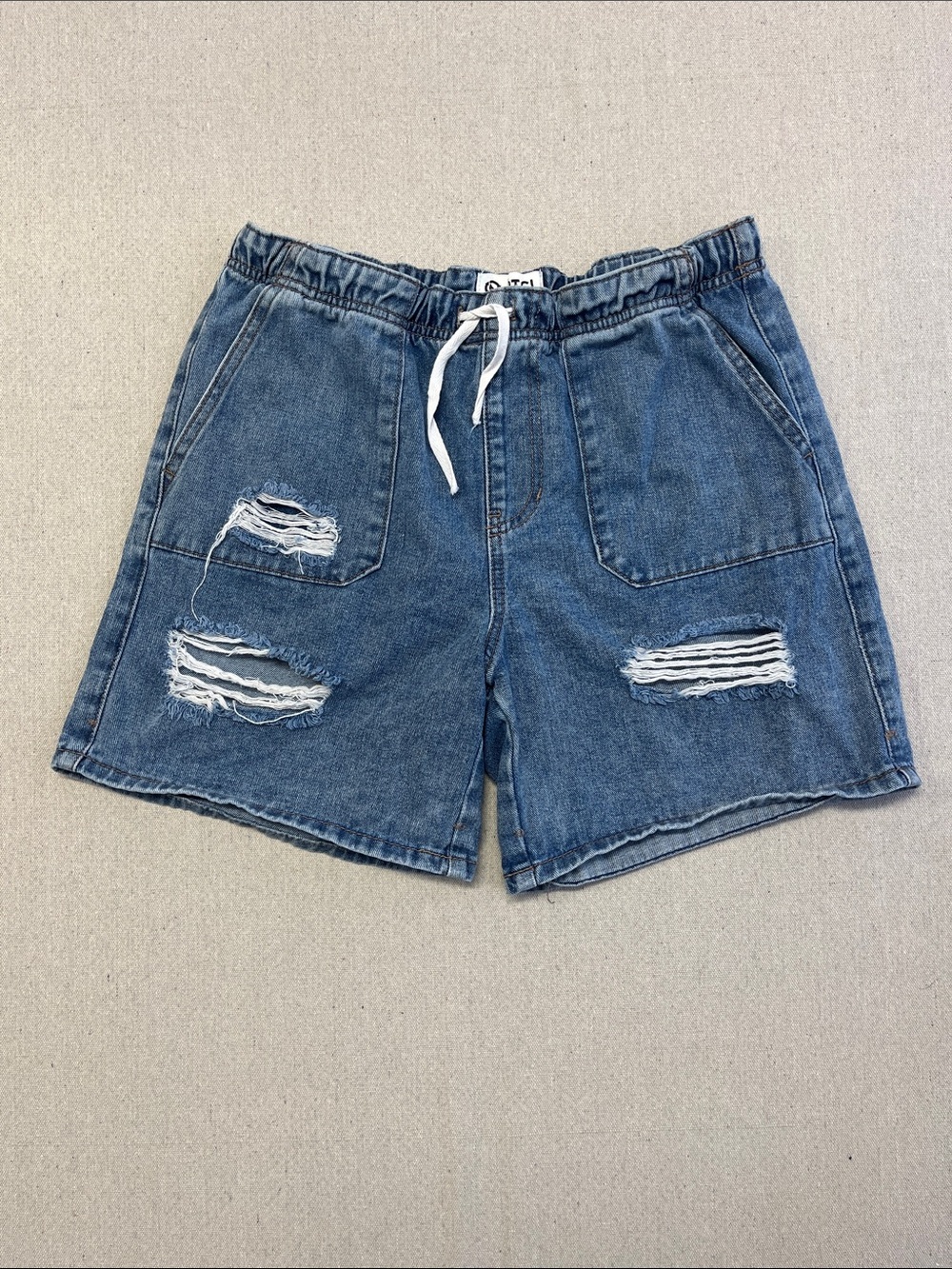 PTCL Ethical Clothing Distressed Denim Shorts Size 28 Drawstring